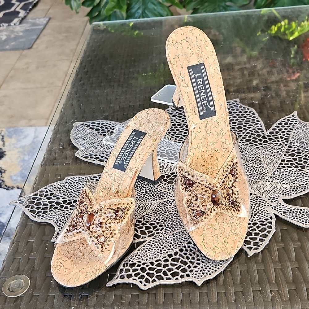 J.Renee Women's Tan and Gold Embellished Heels - Picture 6 of 7